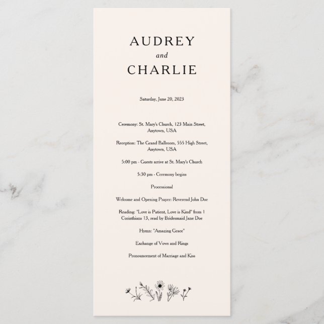 Programme de mariage aux fleurs sauvages (Devant)