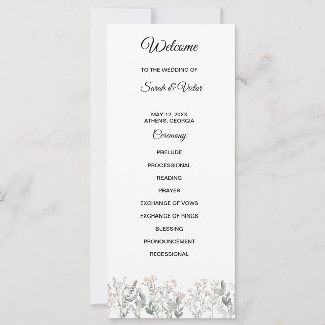 Programme de mariage aux fleurs sauvages de la for (Devant)