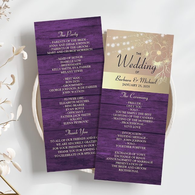 Programme de mariage aux guirlandes rustiques viol (Créateur téléchargé)