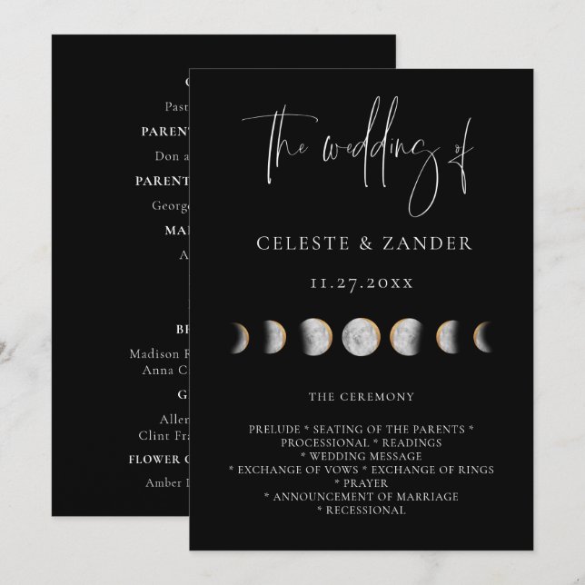 Programme de mariage aux phases de lune dorée (Devant / Derrière)