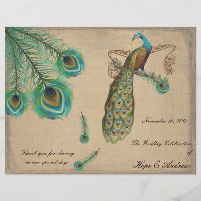Programme de mariage aux plumes de paon avec bords (Devant)