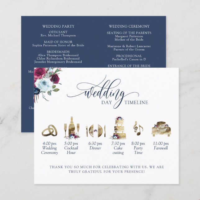 Programme de mariage avec chronologie de couleur b (Devant / Derrière)