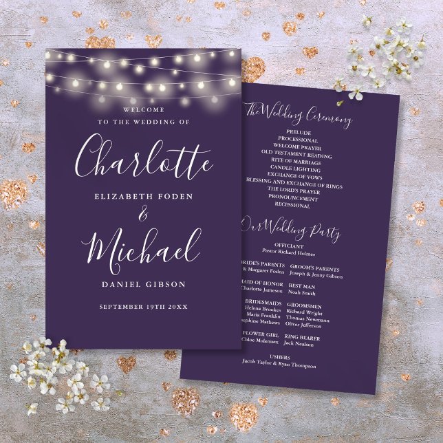 Programme de mariage avec guirlandes violettes (Purple String Lights Wedding Program)