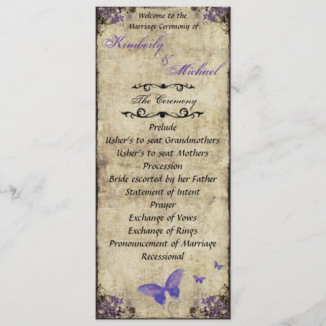 Programme de mariage avec papillon pourpre à doubl (Devant)