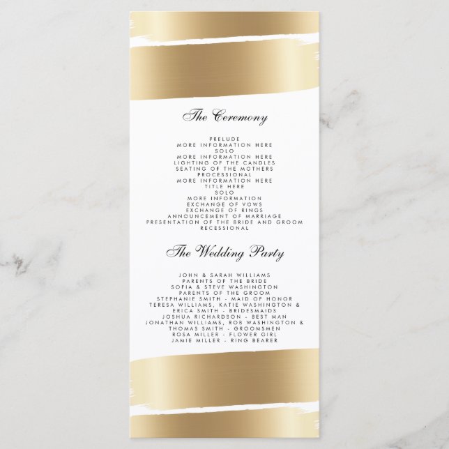 Programme de mariage avec pinceau blanc et or (Devant)