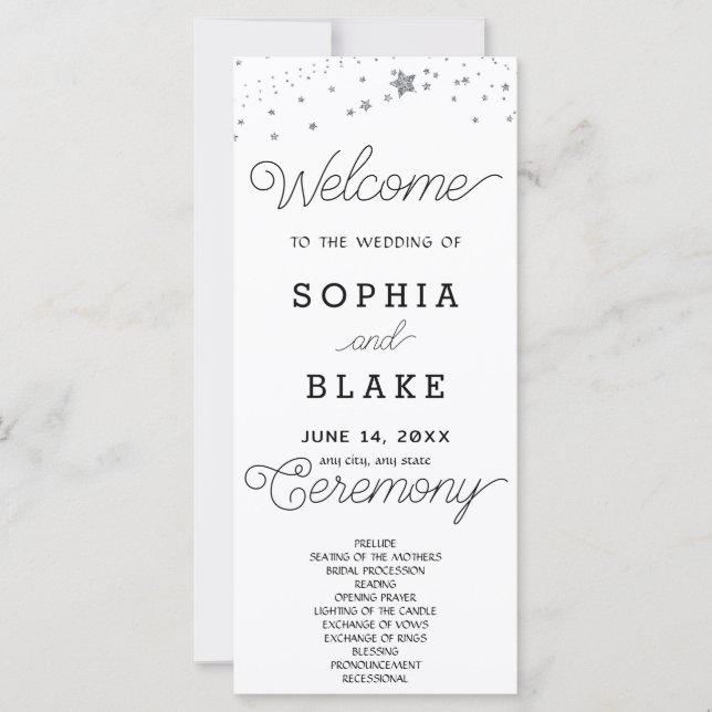 Programme de mariage blanc céleste Silver Stars (Devant)