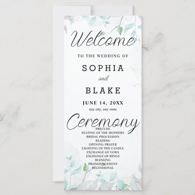 Programme de mariage blanc de Feuilles verts (Devant)