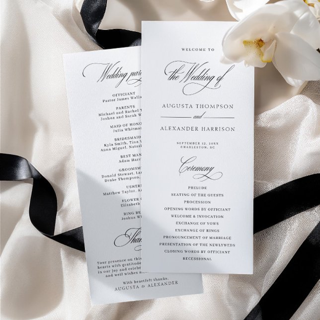 Programme de mariage blanc élégant classique calli (Elegant Classic Calligraphy White Wedding Program)