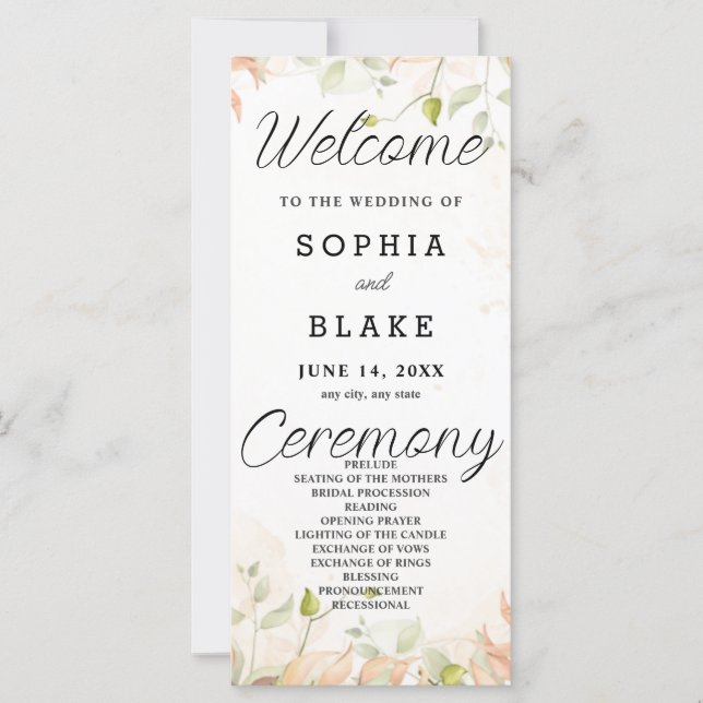 Programme de mariage blanc Feuille orange et vert (Devant)