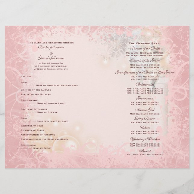 Programme de mariage blanc rose (Devant)