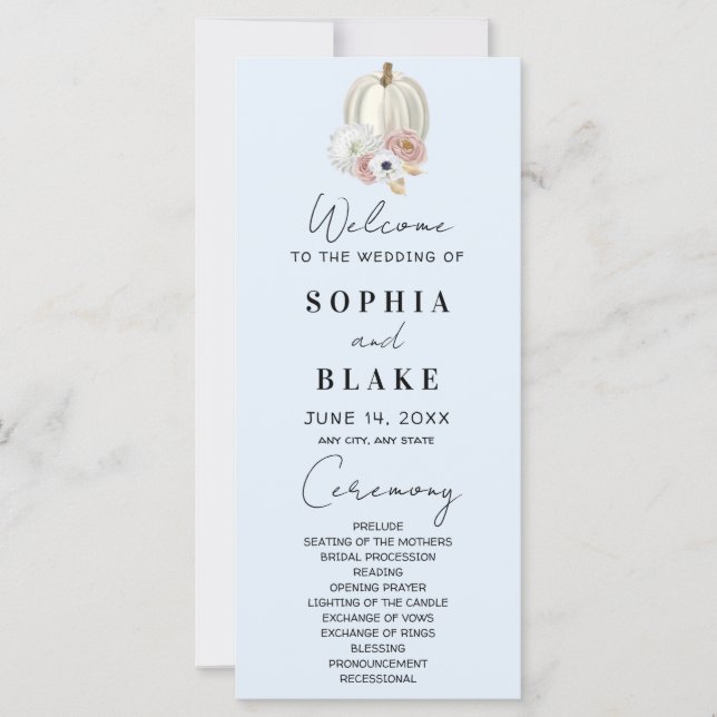Programme de mariage bleu citrouille automne fleur (Devant)