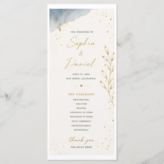 Programme de mariage bleu et blanc avec feuilles