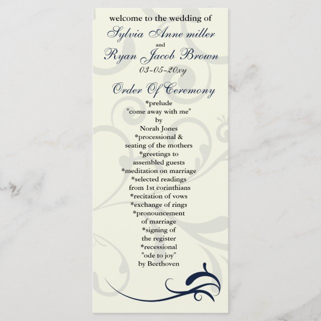 programme de mariage bleu et ivoire Carte Rack (Devant)