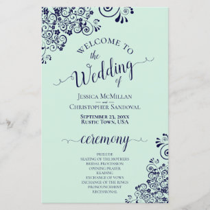 Programme de mariage bleu et vert de la marine et 