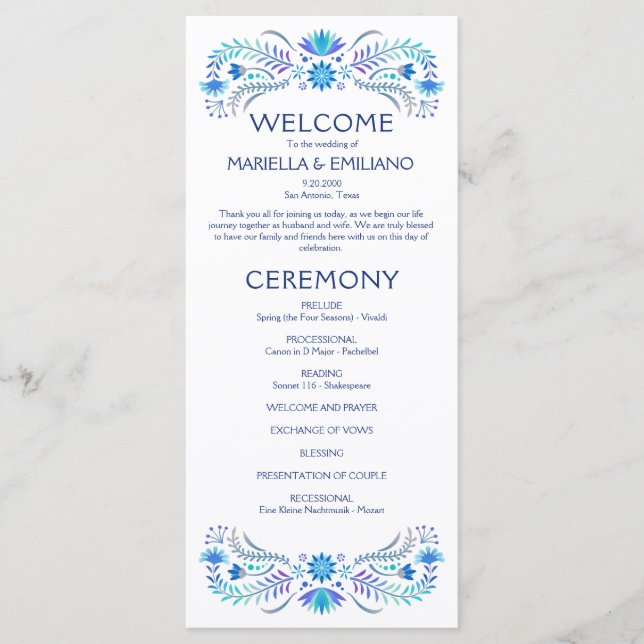 Programme de mariage bleu Fiesta (Devant)