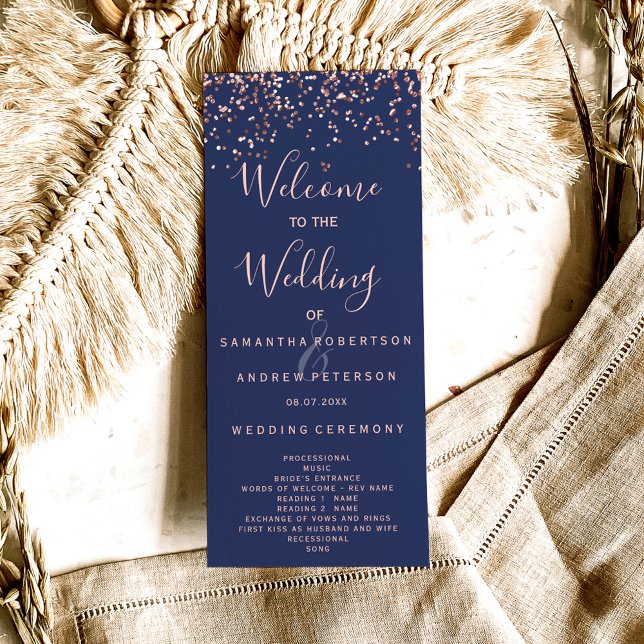 programme de mariage bleu marine confetti en or ro (Créateur téléchargé)