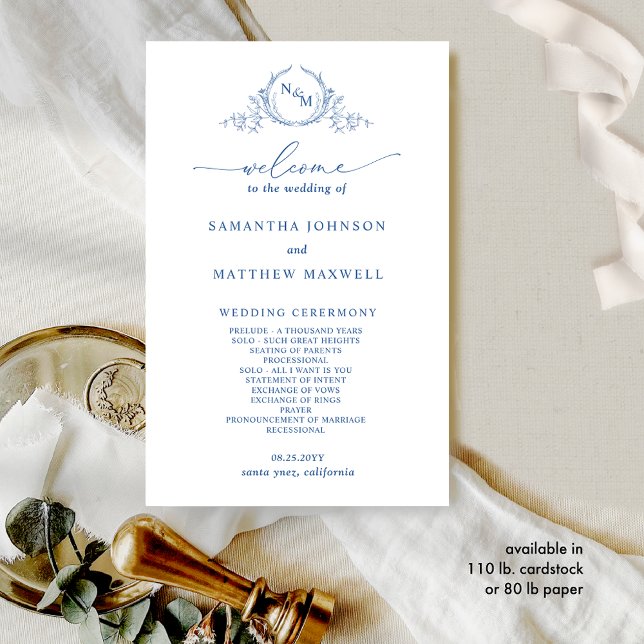 Programme de mariage bleu monographique officiel (Créateur téléchargé)