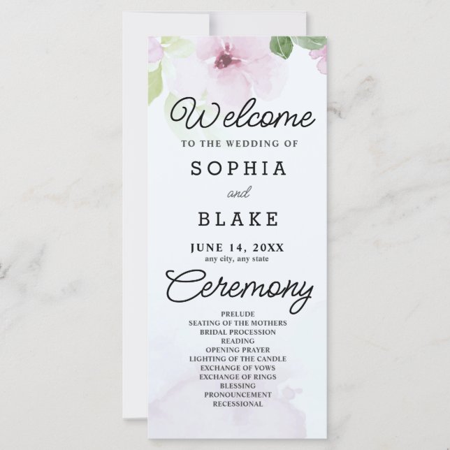 Programme de mariage bleu rose et vert (Devant)