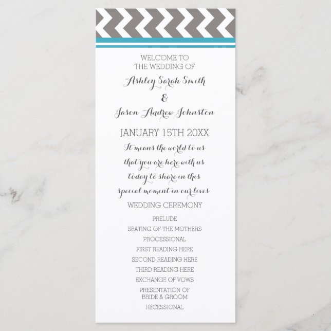 Programme de mariage Blue Grey Chevron (Devant)