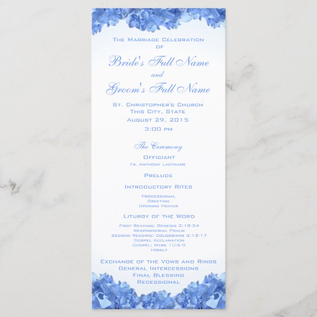 Programme de mariage Blue Hydrangea (Devant)