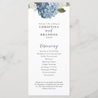 Programme de mariage Blue Hydrangea