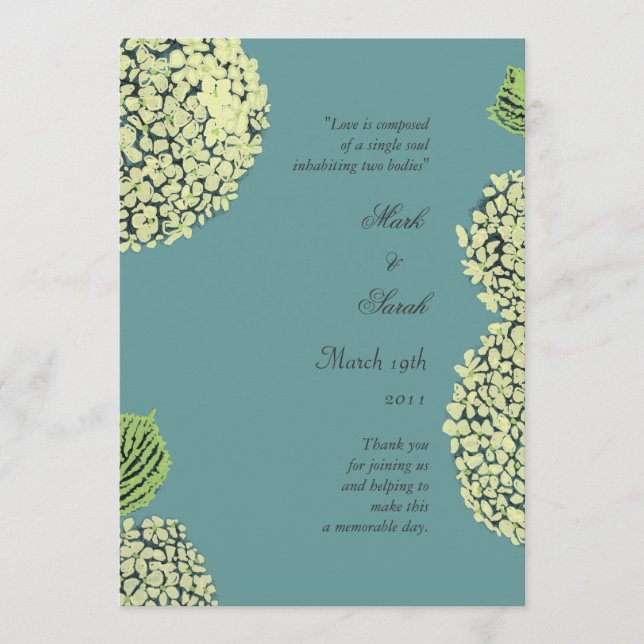 Programme de mariage Blue Hydrangea (Devant)