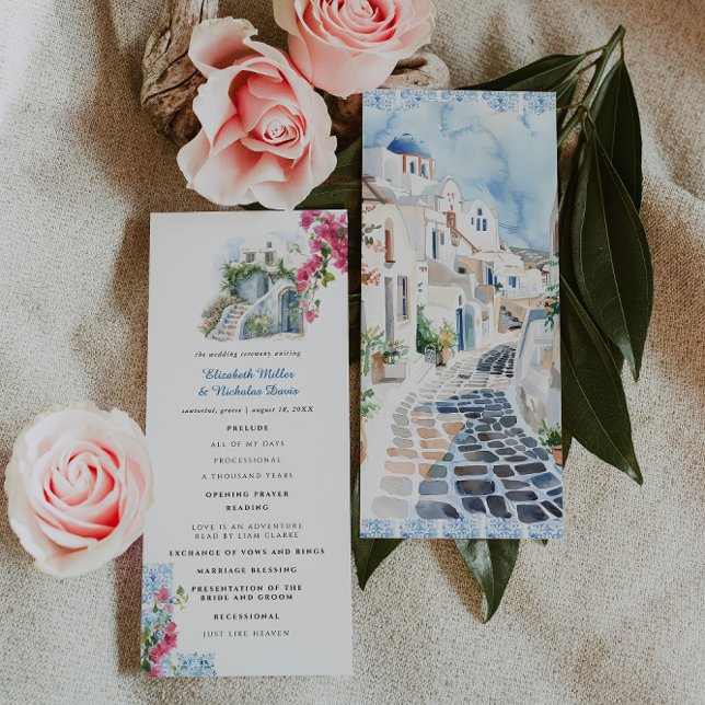 Programme de mariage Blue Tile Floral | Grèce (Créateur téléchargé)