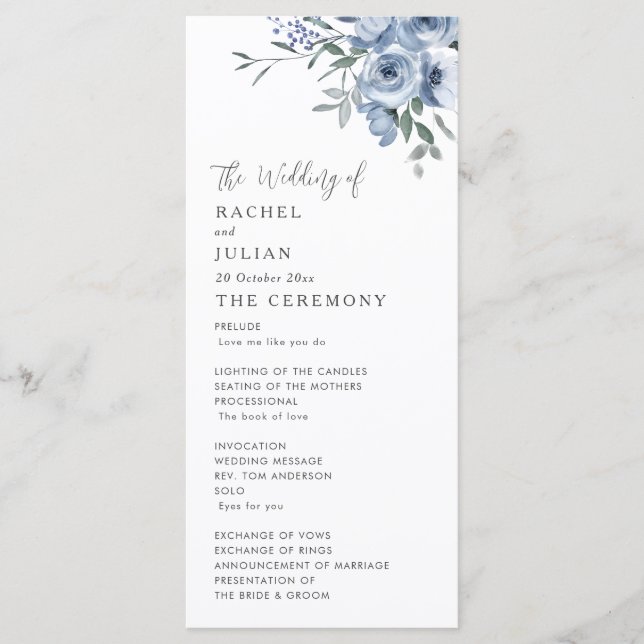 programme de mariage bohème bleu floral (Devant)