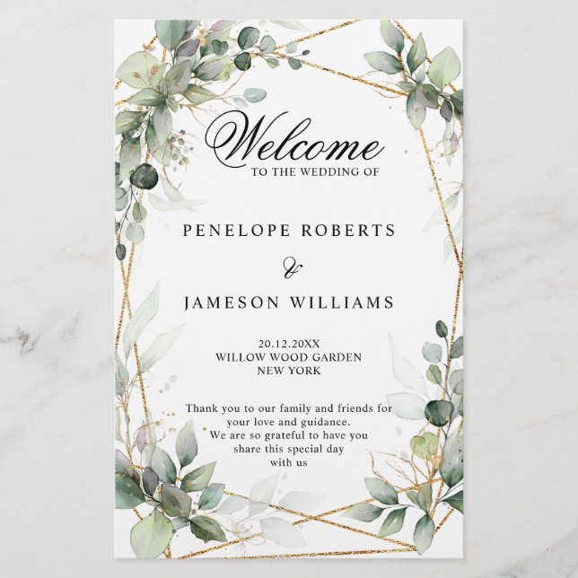 Programme de mariage botanique Eucalyptus Greenery (Devant)