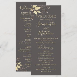 Programme de mariage botanique Gris & Gold Foliage