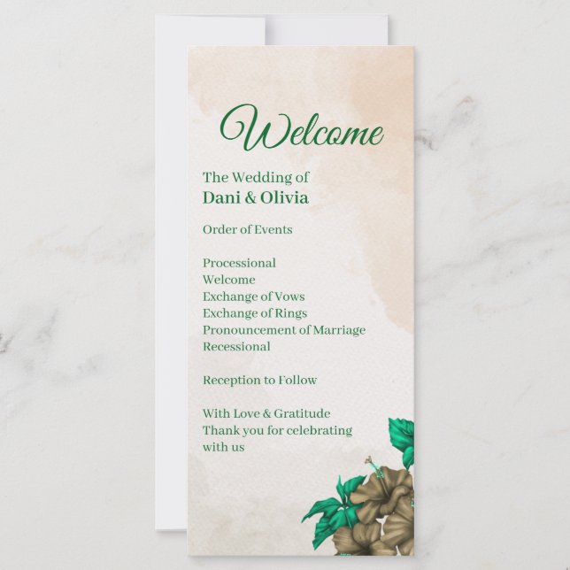 Programme de mariage botanique vert élégant (Devant)