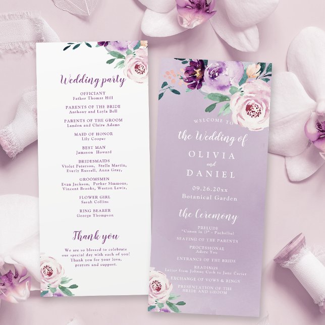 Programme de mariage botanique violet fleuri flori (Blooming botanical purple floral wedding program)