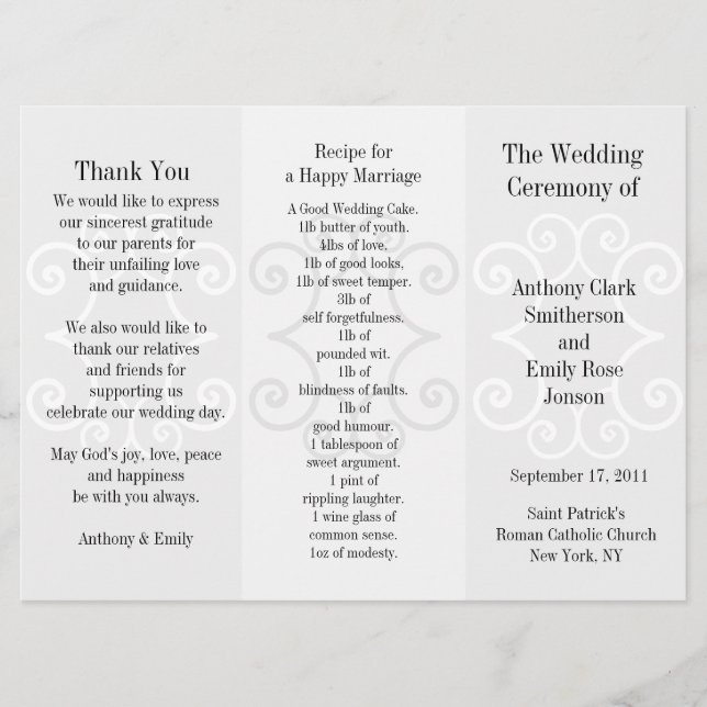 Programme de mariage Brochure Grey Curl (Devant)