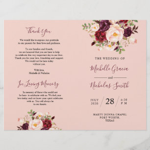Programme de mariage Burgundy Blush Aquarelle Flor