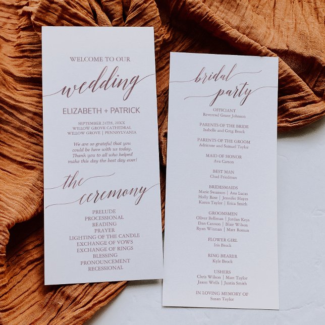 Programme de mariage calligraphié en or rose éléga (Créateur téléchargé)