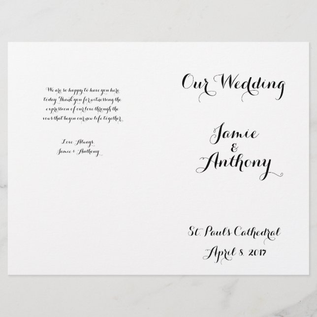 Programme de mariage Calligraphie Lettré à la main (Devant)