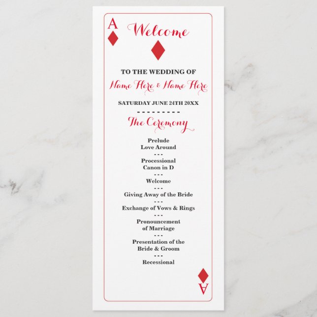 Programme de mariage Cartes à jouer Casino Diamond (Devant)