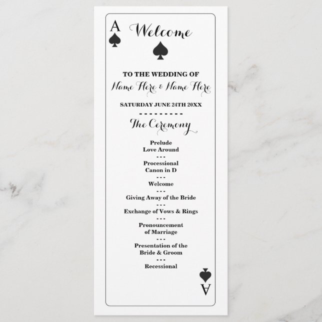 Programme de mariage Cartes à jouer Vegas Casino P (Devant)