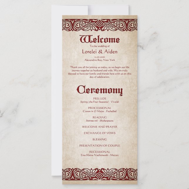 Programme de mariage celtique des épées (Devant)