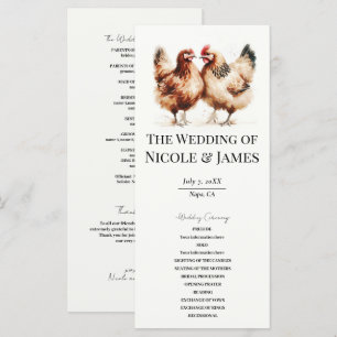 Programme de mariage champêtre à l'aquarelle Poule