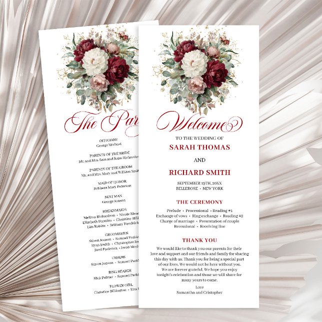 Programme de mariage charmant rose Bourgogne or (Charming Blush Burgundy Gold Wedding Program)