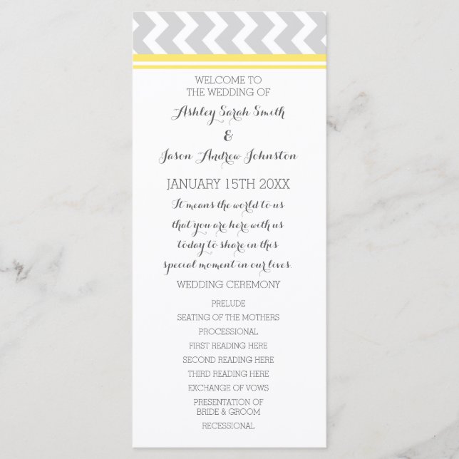 Programme de mariage Chevron gris jaune (Devant)