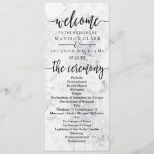Programme de mariage chic en marbre blanc et gris
