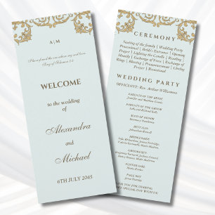 Programme de mariage chrétien baroque vintage bleu