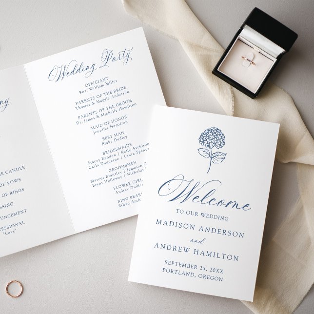 Programme de mariage classique Hydrangea bleu mari (Créateur téléchargé)