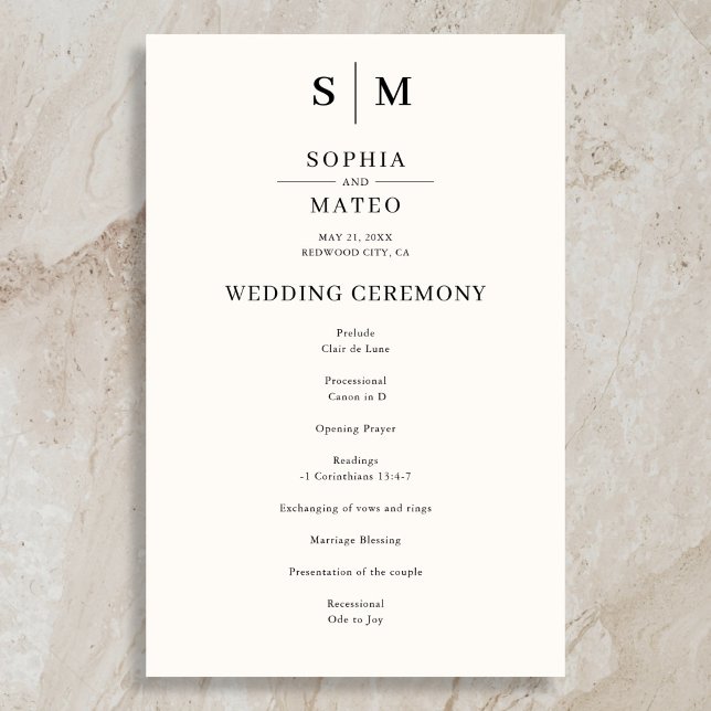 Programme de mariage classique Monogram beige (Créateur téléchargé)