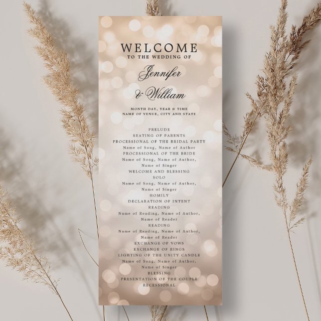 Programme de mariage classique Rose Gold Bokeh Lum (Classic Wedding Program Rose Gold Bokeh Lights)