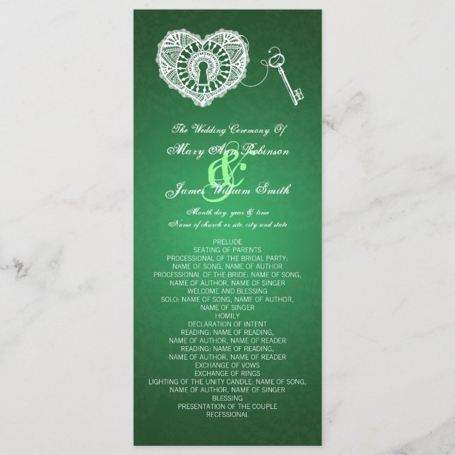 Programme de mariage Clé de mon coeur vert (Devant)