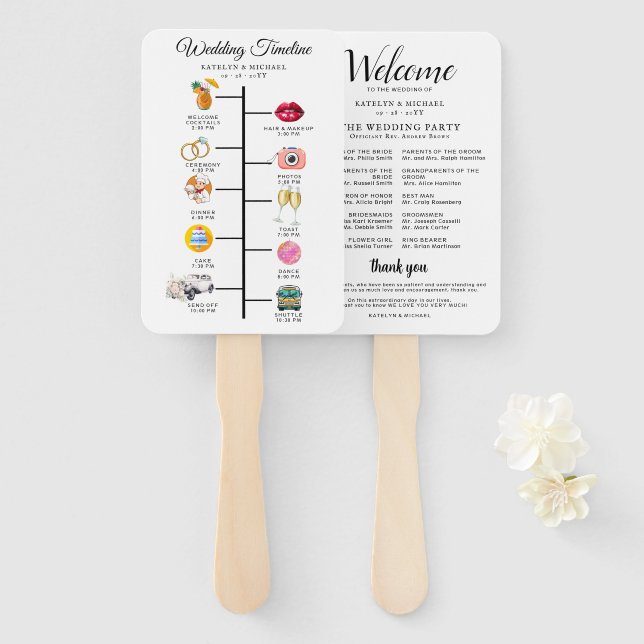 Programme de mariage Cocktail - Éventail de bienve (Devant et derrière)