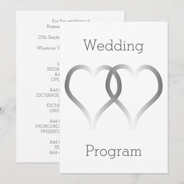 Programme de mariage Coeurs d'argent (Devant / Derrière)